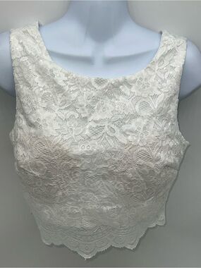 City Studio White Lace with Sequin Accents Crop Top-Junior's Size 5